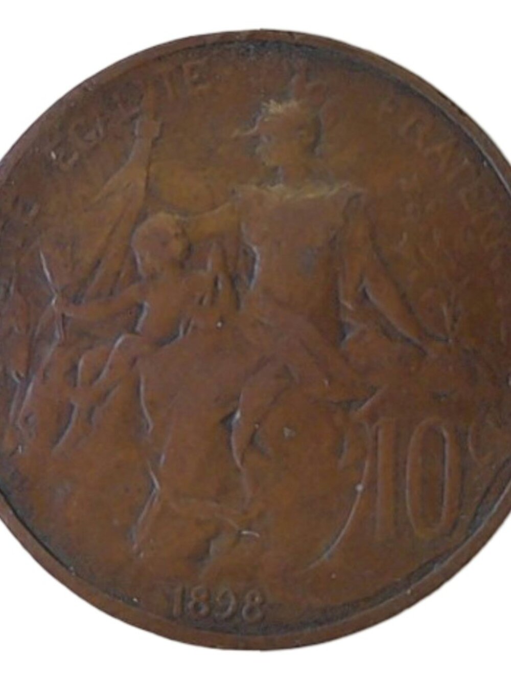 1898 France 10 Centimes Bronze Coin Republique Francaise Circulated Vintage - Picture 2 of 3